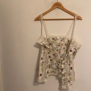 CAMEO WHITE FLORAL SLEEVELESS BLOUSE SIZE LARGE